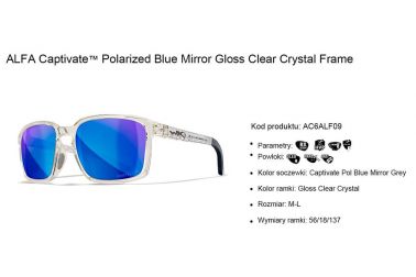 Glasses Wiley X ALFA Captivate Polarized Blue Mirror Gloss Clear Crystal Frame