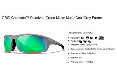Glasses Wiley X GRID Captivate Polarized Green Mirror Matte Cool Grey Frame
