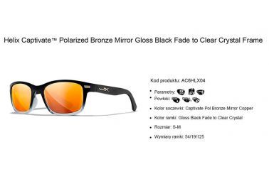 Glasses Wiley X Helix Captivate Polarized Bronze Mirror Gloss Black Fade to Clear Crystal Frame