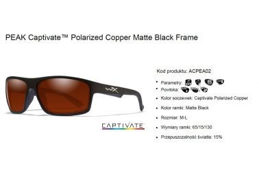 Okulary WileyX PEAK Captivate Polarized Copper Matte Black Frame