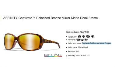 Glasses WileyX  WileyX AFFINITY Captivate™ Polarized Bronze Mirror Matte Demi Frame