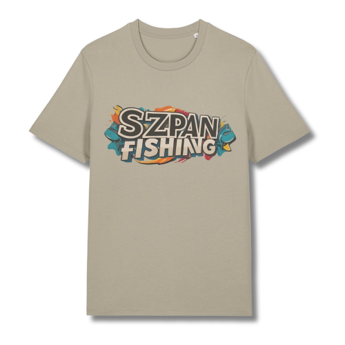Oliwkowa, wędkarska koszulka z napisem na piersi: szpan fishing